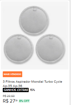 3 Filtros Aspirador Mondial Turbo Cycle Ap-35 Ap-36