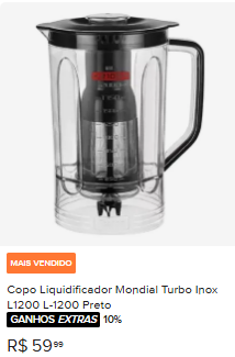 Copo Liquidificador Mondial Turbo Inox L1200 L-1200 Preto
