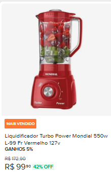 Liquidificador Turbo Power Mondial 550W L-99 FR