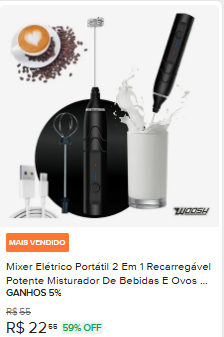 Mixer Elétrico Portátil 2 em 1 Recarregável Potente Misturador de Bebidas e Ovos 3 Velocidades Usb Batedor e Fue Fouet Marca Woosh