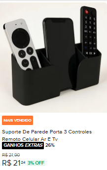 Suporte De Parede Porta 3 Controles Remoto Celular Ar E Tv