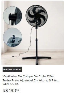 Ventilador De Coluna de Chão 126W Turbo Preto Ajustável Em Altura, 6 Pás, Silencioso E Potente, Oscilante, Ideal Para Quarto, Sala, Escritório E Ambientes Amplos - Jhamba